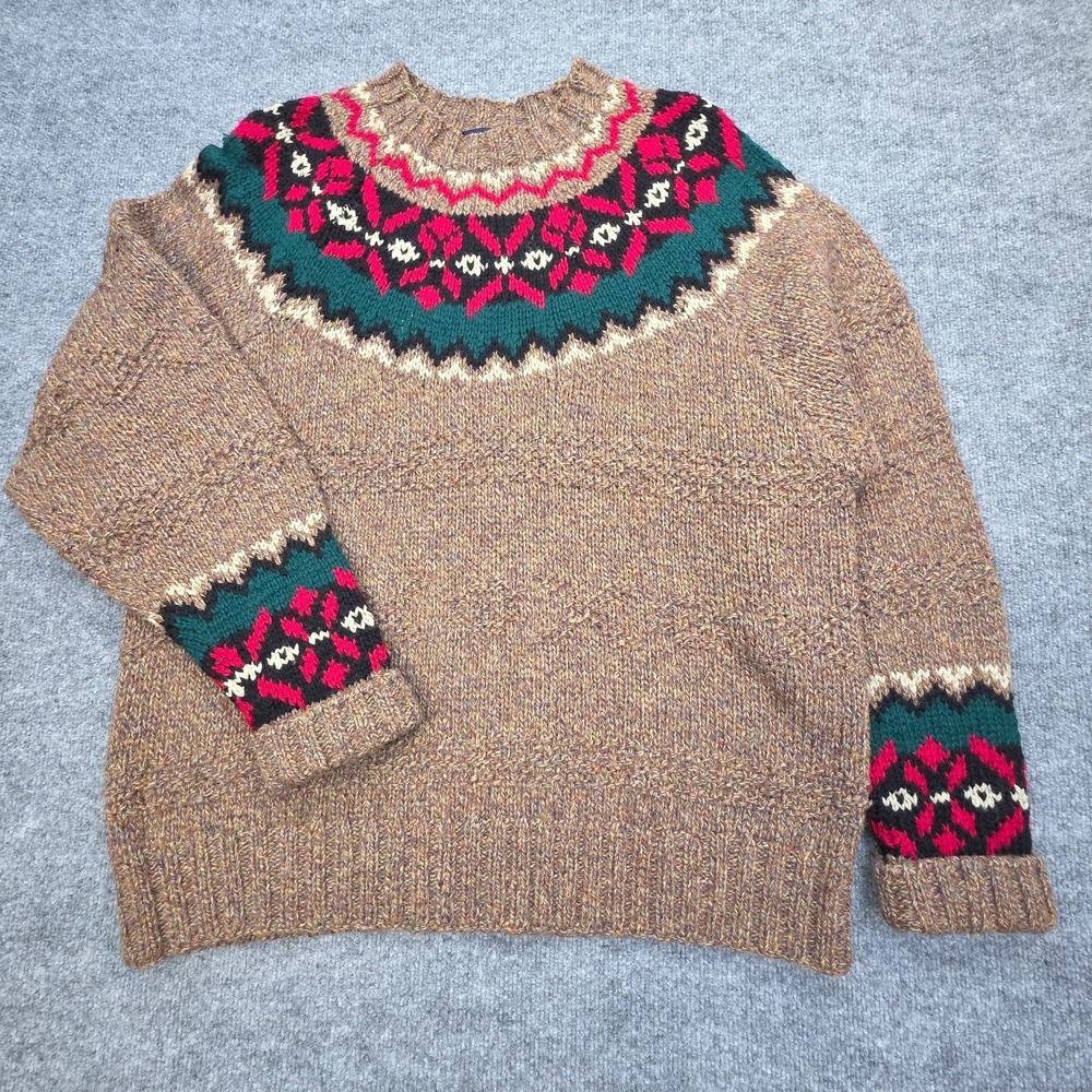Vintage GAP Wool Knit Sweater Women's Large Brown Fair Isle Geometric